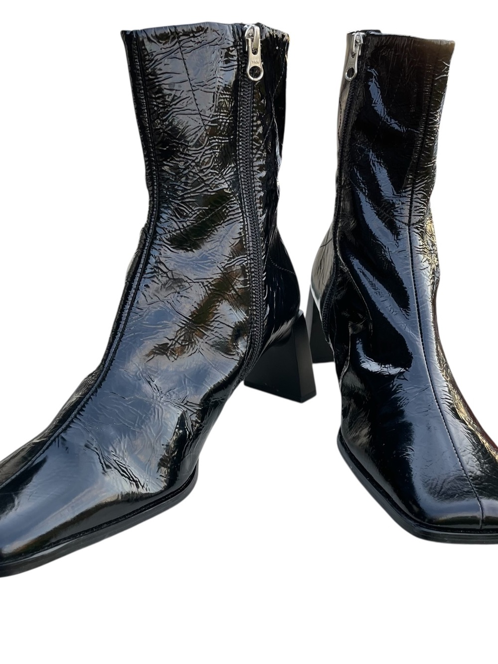 ASOS Square toe patent leather ankle boots. Funky heel. Made in Spain. Sz7